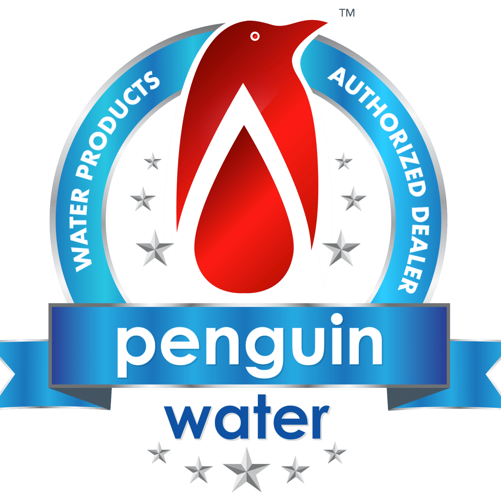 Penguin Water Logo with "Water Products Authorized Dealer" written around the logo. 